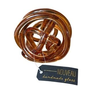 Art Glass 5" Twisted Knotted Knot Rope Tangle Sculpture Amber Paperweight NEW